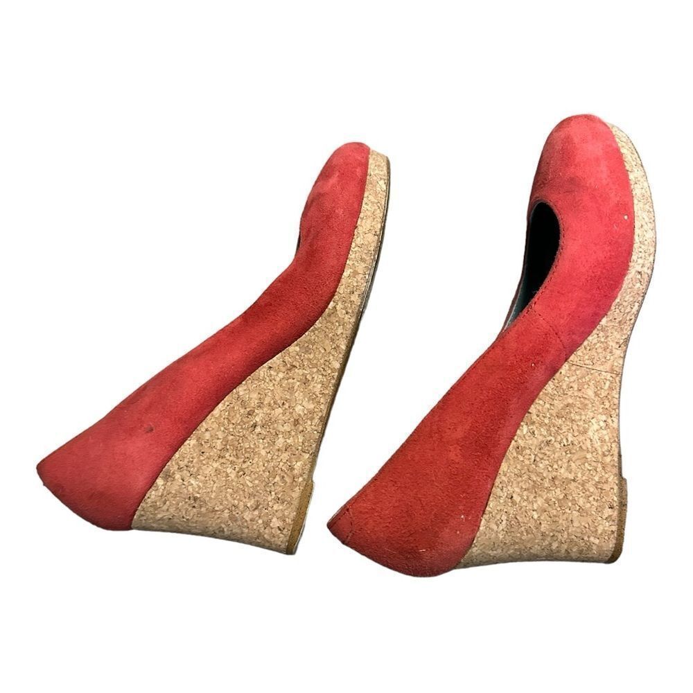 Boden Suede Leather Platform Cork Wedge Shoes Red Size 36